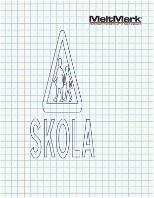 MeltMark "Varning Barn" 250x120 cm Röd/ Gul/ Svart text SKOLA i Vitt